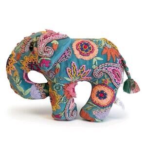Cost Plus World Market Embroider Beaded Elephant Shaped Throw Pillow Home Décor